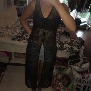 Black lace overlay Coachella style cover up